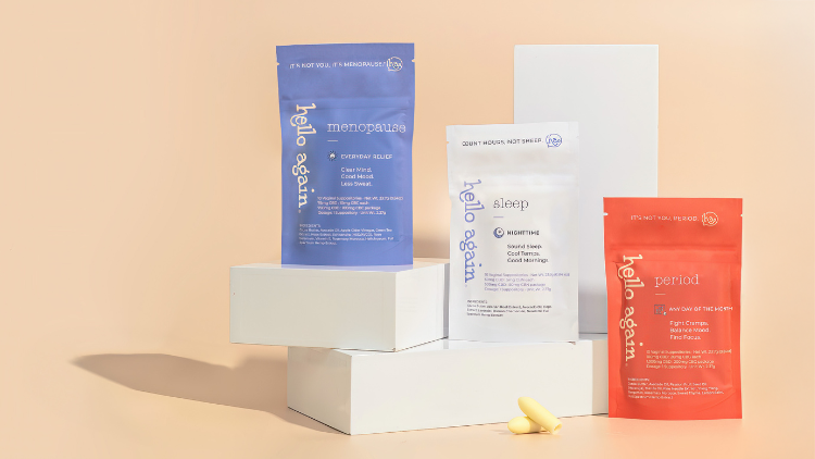 Hello Again vaginal suppositories featuring cannabinoids for women's wellness.