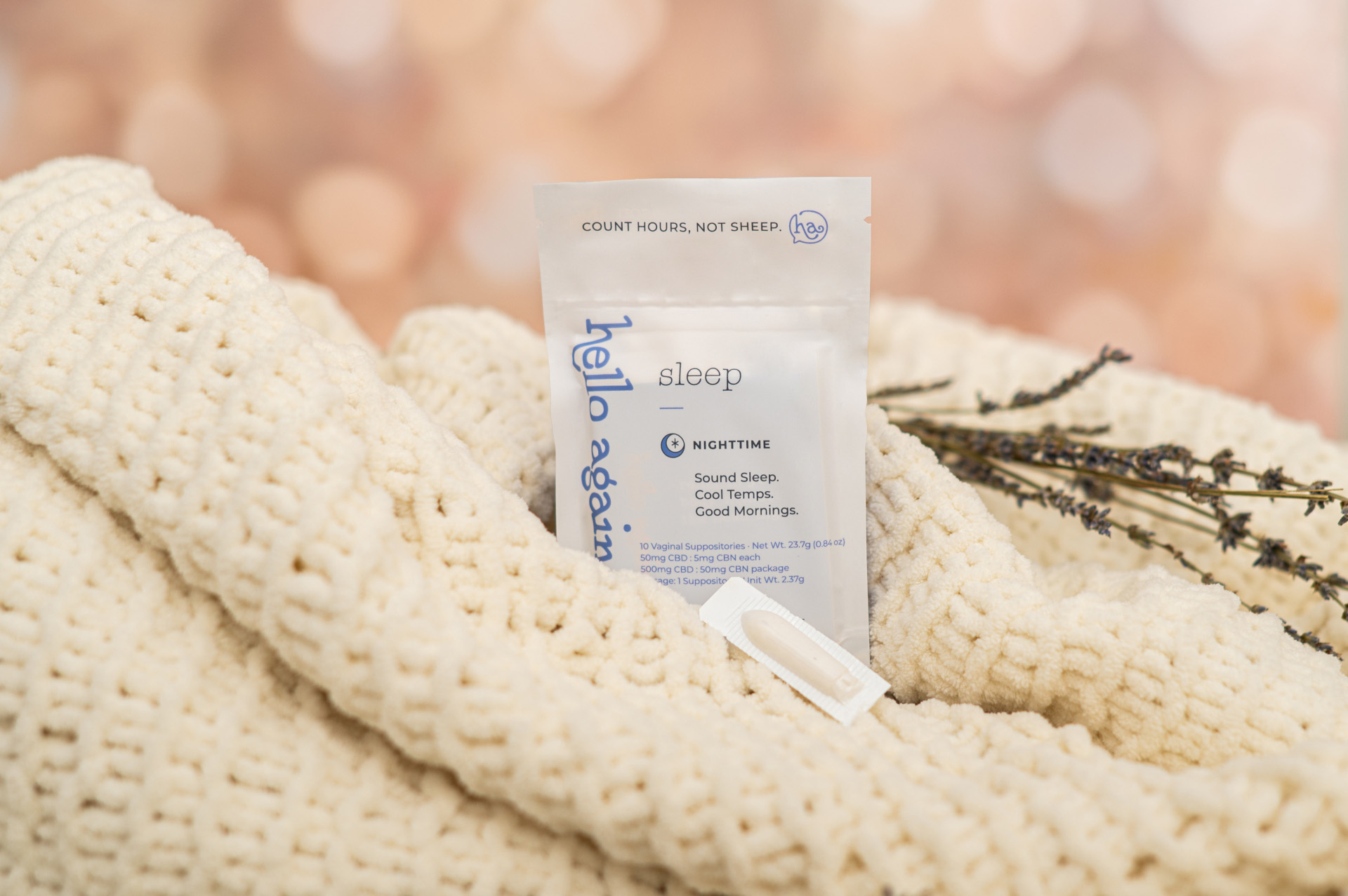 Hello Again Sleep Product on a blanket