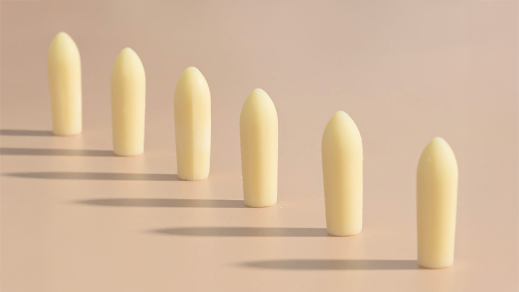 Hello Again vaginal suppositories in a line.