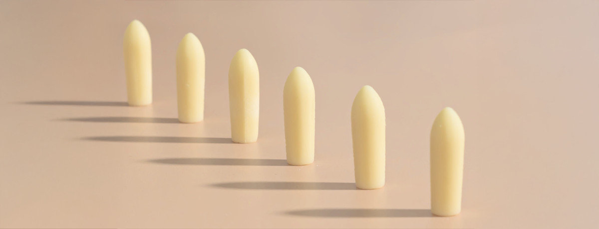 Hello Again vaginal suppositories in a line.