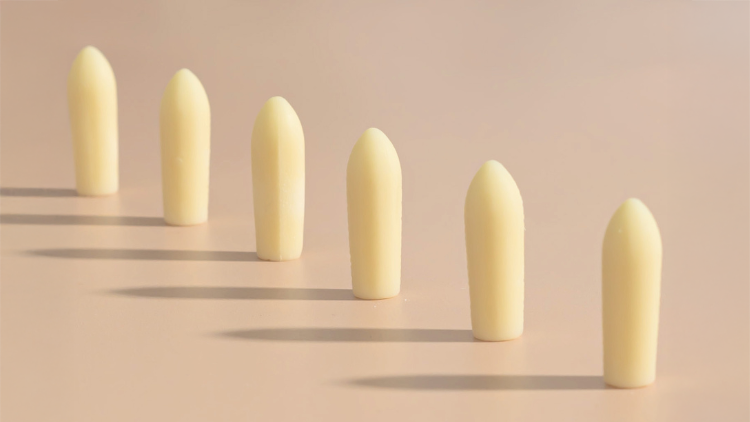 Hello Again vaginal suppositories in a line.