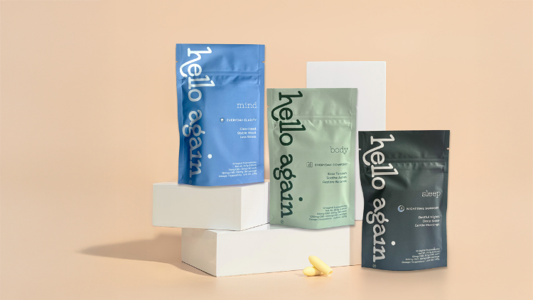 Hello Again Mind, Body, and Sleep vaginal suppositories, hormone-free HRT alternatives for everyday wellness support.